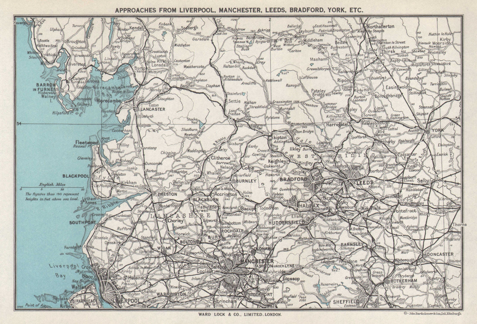 LANCASHIRE & YORKSHIRE. Liverpool Manchester Leeds Blackpool Ribble 1964 map